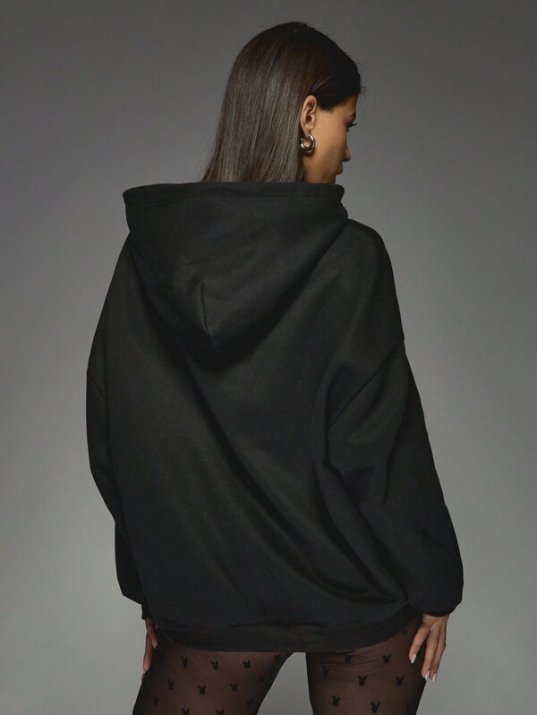 Missguided Missguided X Playboy Print Oversized Long Sleeve Drawstring Hoodie