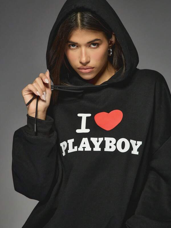 Missguided Missguided X Playboy Print Oversized Long Sleeve Drawstring Hoodie