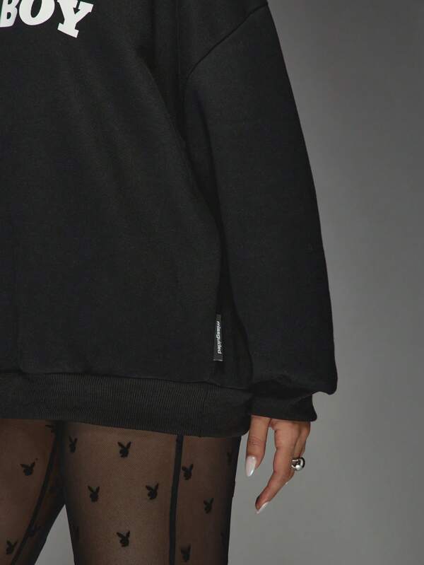 Missguided Missguided X Playboy Print Oversized Long Sleeve Drawstring Hoodie