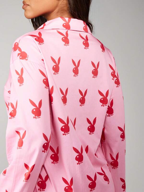 Missguided Missguided X Playboy Print Pajama Set With Button Up Top