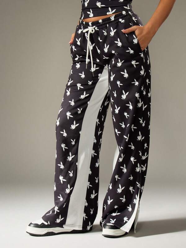missguided Missguided x Playboy Print Wide Leg Sweatpants