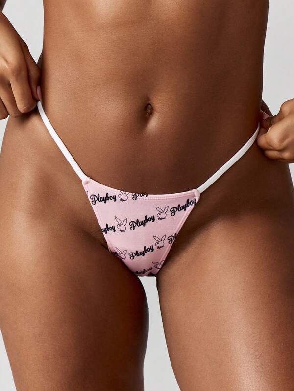 missguided Missguided x Playboy Printed Thong Brief With Contrast Elastic Straps