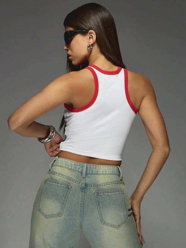 Missguided Missguided X Playboy Racerback Tank Top With Contrast Logo Print