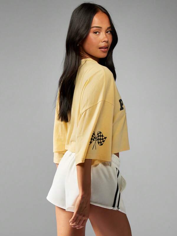 Missguided Missguided X Playboy Racing Club Crop T-Shirt With Checkered Flag Design