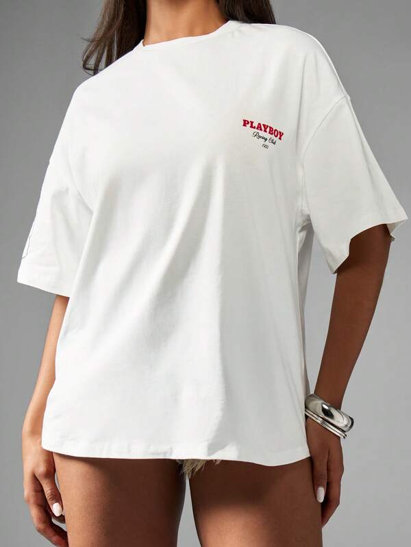 Missguided Missguided X Playboy Racing Club Graphic Oversized Streetwear Vintage Women T-Shirts