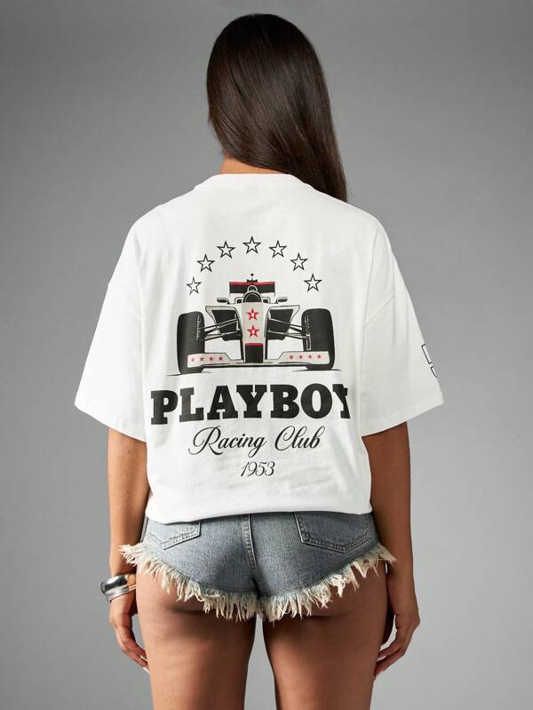 missguided Missguided x Playboy Racing Club Graphic Oversized Streetwear Vintage Women T-Shirts