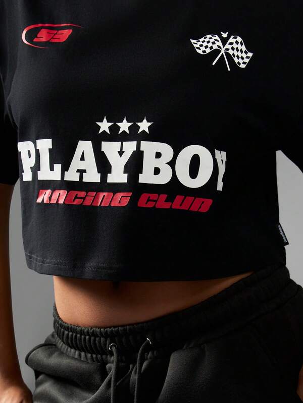 Missguided Missguided X Playboy Racing Club Graphic Print Crop Women T-Shirts