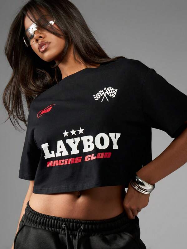 missguided Missguided x Playboy Racing Club Graphic Print Crop Women T-Shirts