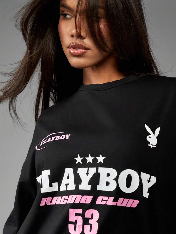 Missguided Missguided X Playboy Racing Club Motorsport Oversized Graphic Women T-Shirts
