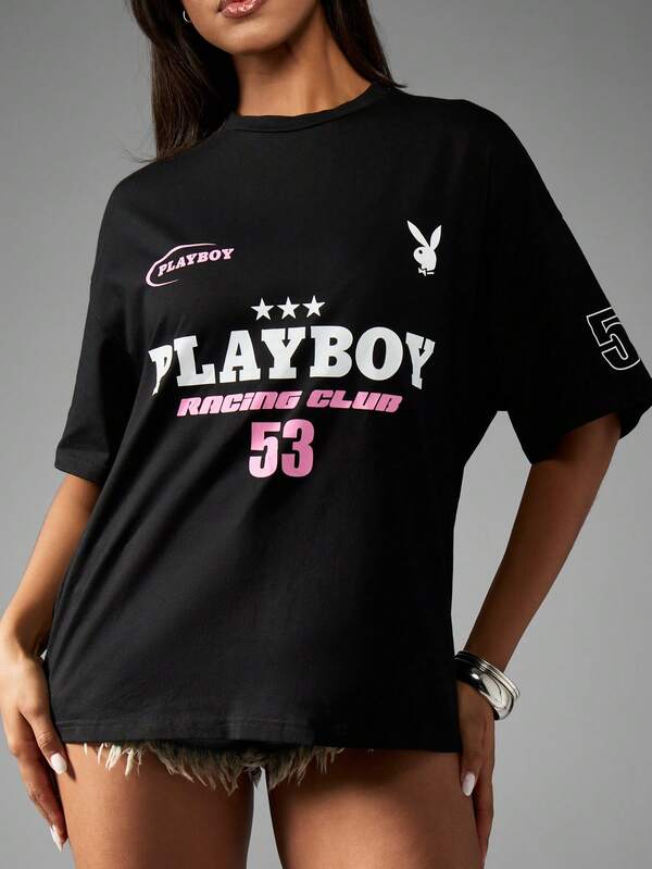 Missguided Missguided X Playboy Racing Club Motorsport Oversized Graphic Women T-Shirts