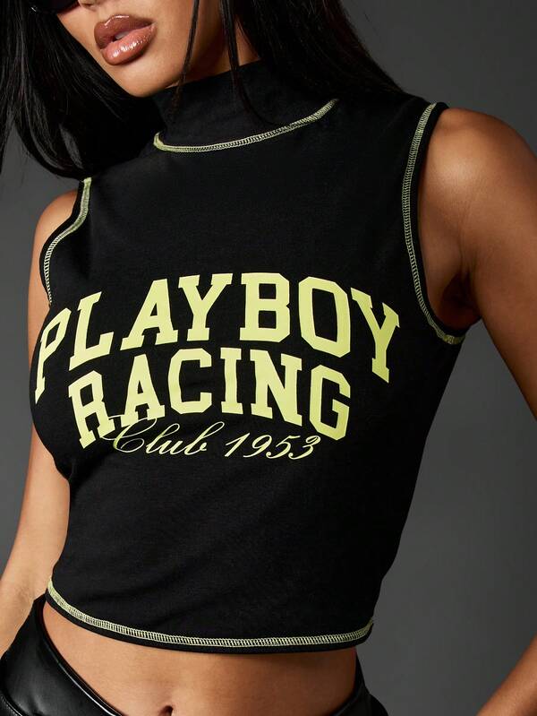 Missguided Missguided X Playboy Racing Tank With Mock Neck