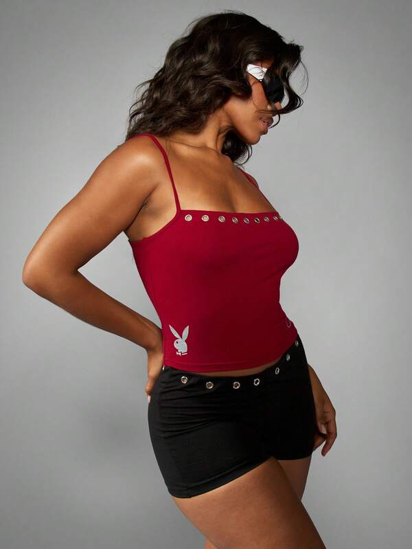 missguided Missguided x Playboy Red Cami Tank With Grommet Detail