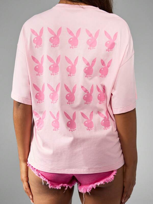 Missguided Missguided X Playboy Relaxed Fit Bunny Pattern Retro Graphic T-Shirts