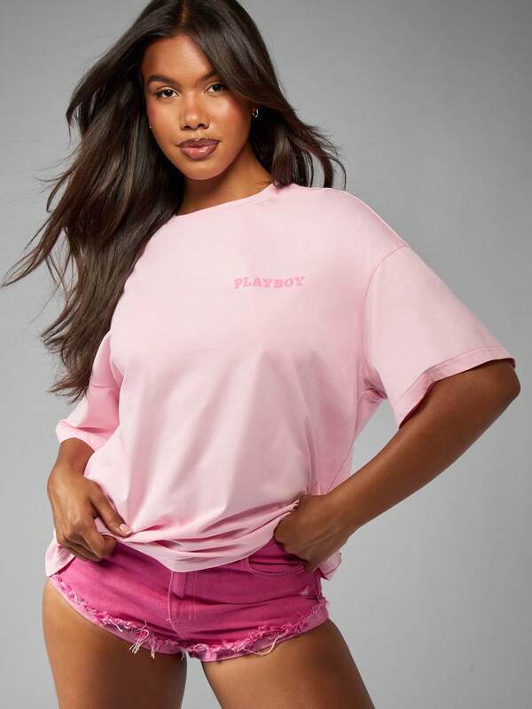 Missguided Missguided X Playboy Relaxed Fit Bunny Pattern Retro Graphic T-Shirts