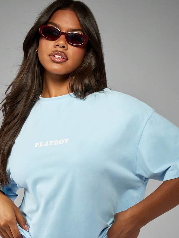 Missguided Missguided X Playboy Relaxed Fit Oversized Bunny Logo T-Shirt