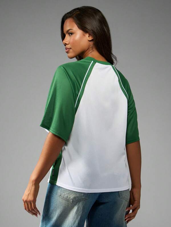 Missguided Missguided X Playboy Retro Baseball T-Shirt With V-Neck And Contrast Sleeves