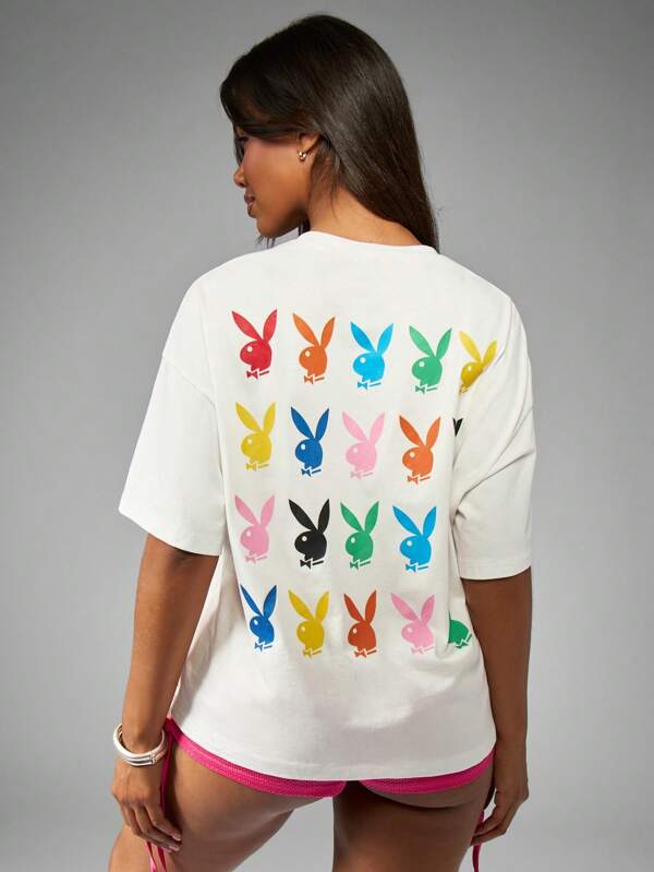 missguided Missguided x Playboy Retro Bunny Pattern Oversized Casual T-Shirt