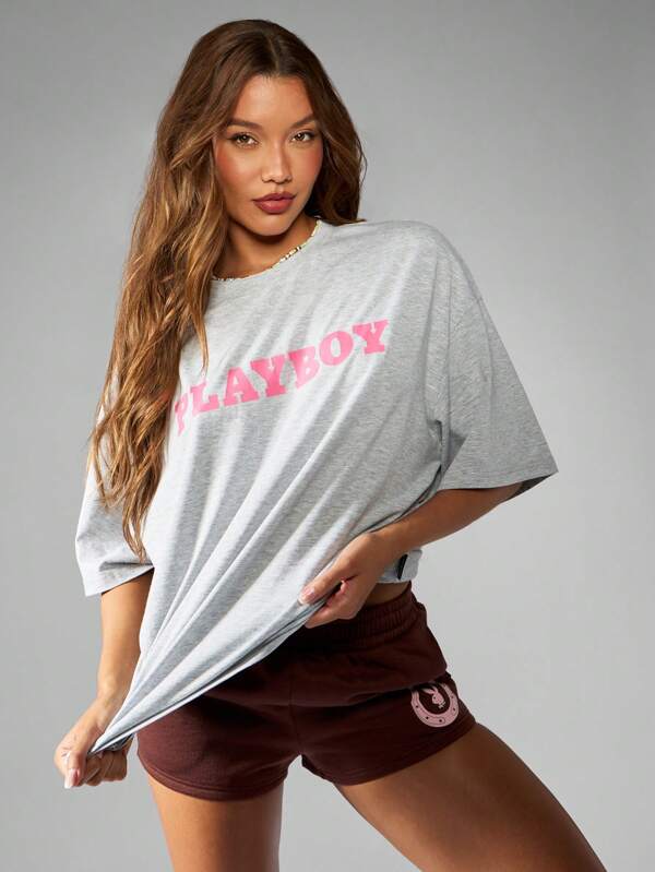 Missguided Missguided X Playboy Retro Bunny Pin Up Graphic Oversized Cotton Women's T-Shirt