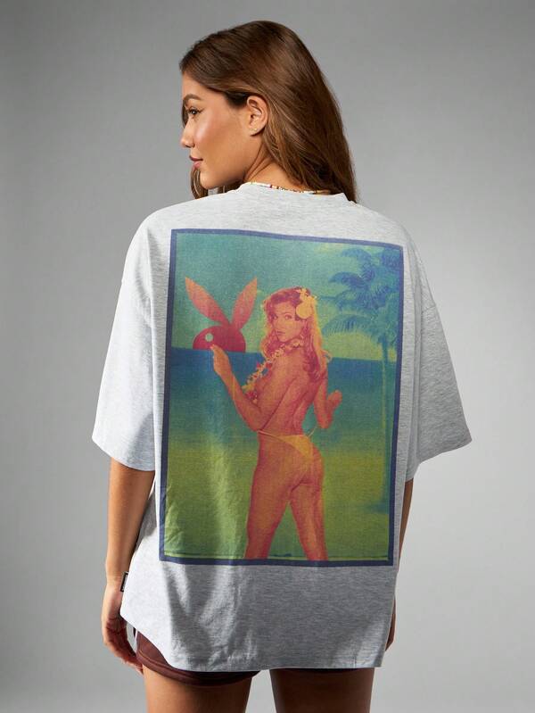 Missguided Missguided X Playboy Retro Bunny Pin Up Graphic Oversized Cotton Women's T-Shirt