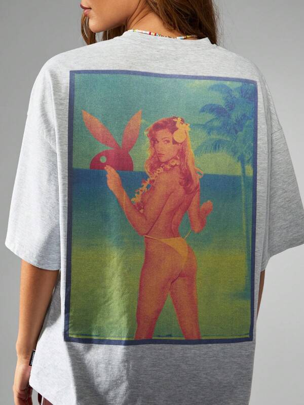 missguided Missguided x Playboy Retro Bunny Pin Up Graphic Oversized Cotton Women's T-Shirt