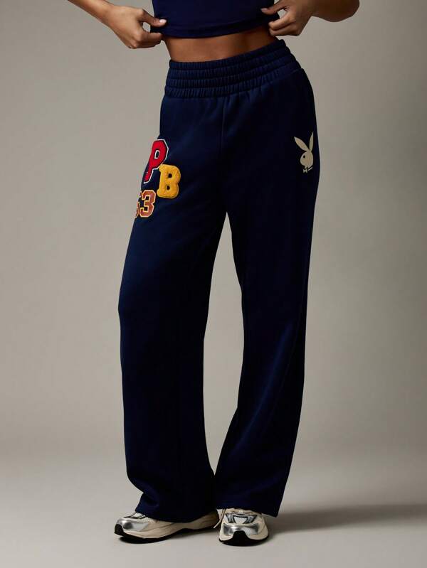 missguided Missguided x Playboy Retro Collegiate Wide Leg Sweatpants Comfort Loungewear