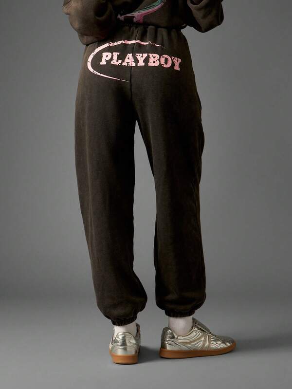 Missguided Missguided X Playboy Retro Graphic Print Joggers With Elastic Cuffs