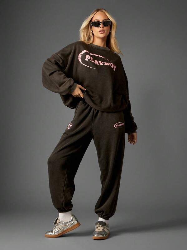 Missguided Missguided X Playboy Retro Graphic Print Joggers With Elastic Cuffs