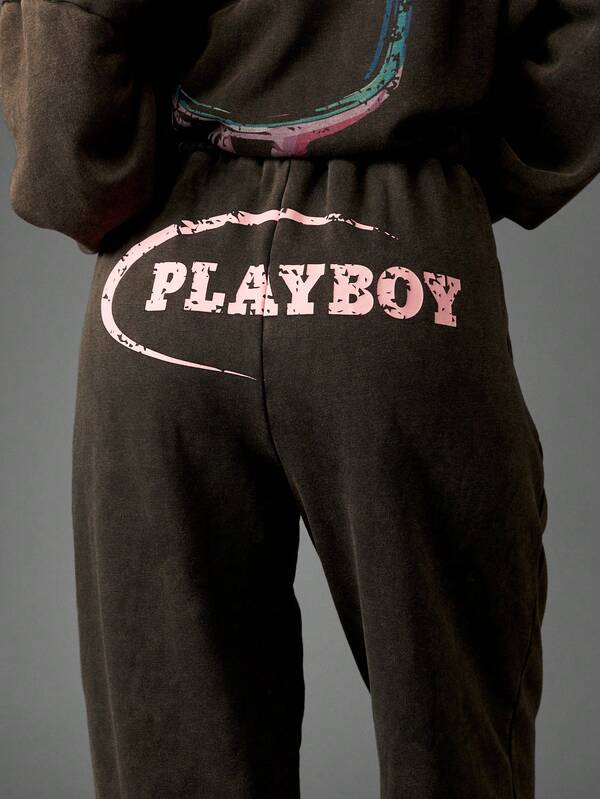 Missguided Missguided X Playboy Retro Graphic Print Joggers With Elastic Cuffs