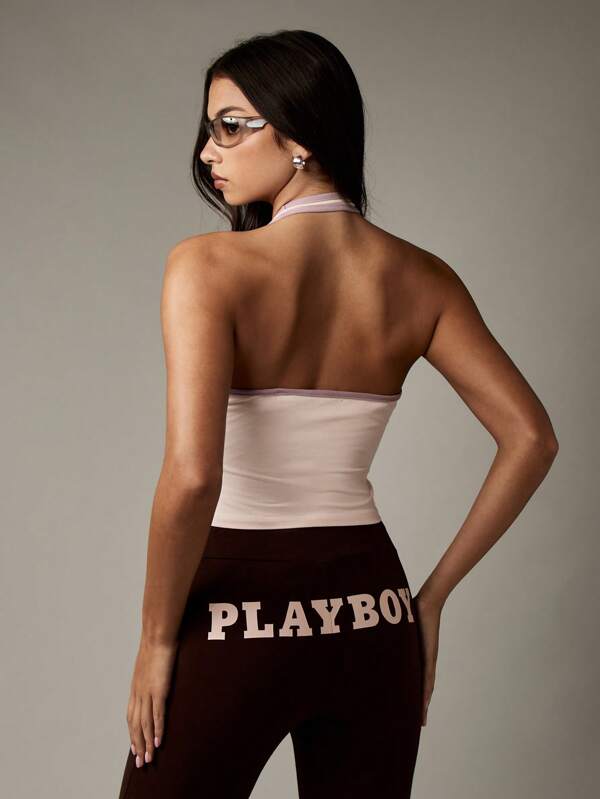 Missguided Missguided X Playboy Retro Halter Neck Cami Crop Top With Cut Out Detail