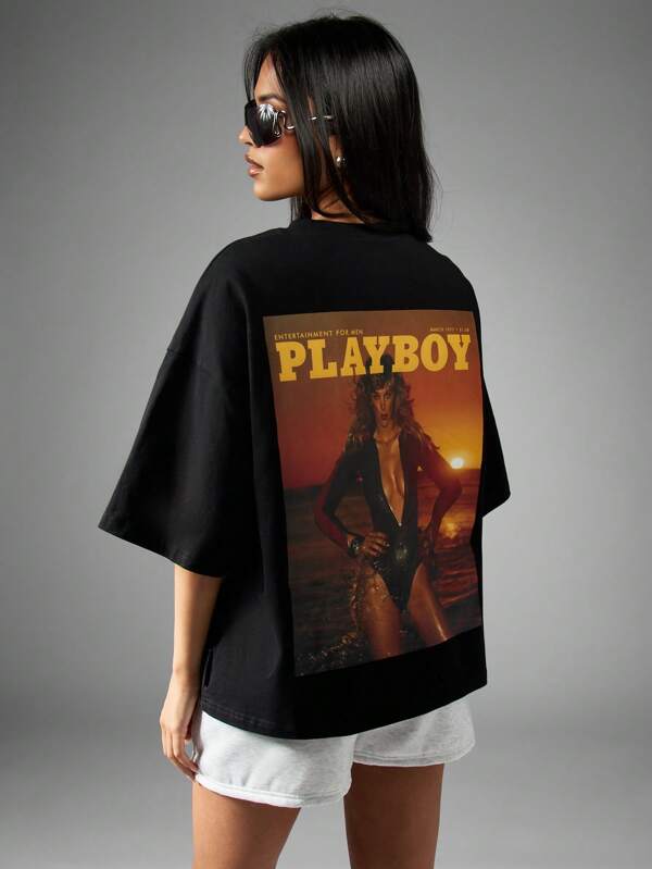 missguided Missguided x Playboy Retro Oversized Graphic Print T-Shirt