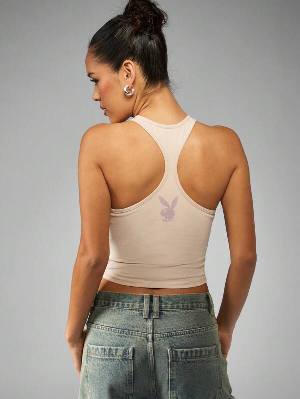 Missguided Missguided X Playboy Retro Racerback Number Graphic Crop Tank Top Cami