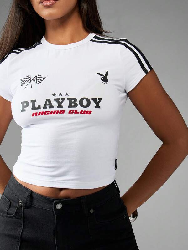 Missguided Missguided X Playboy Retro Racing Baby Tee Short Sleeve