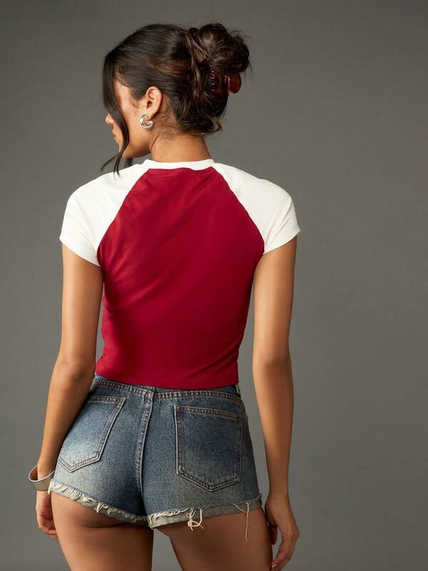 Missguided Missguided X Playboy Retro Raglan Sleeve Crop T Shirt With Varsity Print