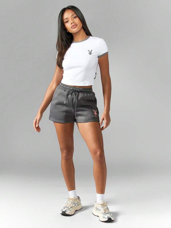 Missguided Missguided X Playboy Retro Ringer Bunny Logo Crop Tee