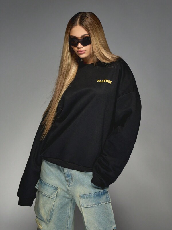 Missguided Missguided X Playboy Retro Style Long Sleeve Oversize Magazine Print Sweatshirt