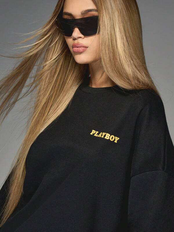 Missguided Missguided X Playboy Retro Style Long Sleeve Oversize Magazine Print Sweatshirt