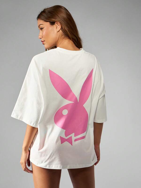 Missguided Missguided X Playboy Retro Style Streetwear Club Graphic Cotton Oversized T-Shirt