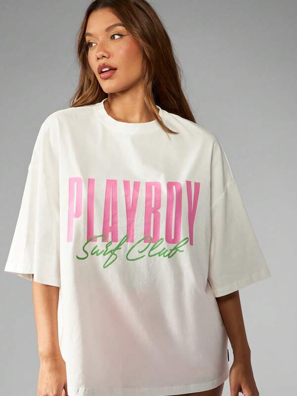 Missguided Missguided X Playboy Retro Style Streetwear Club Graphic Cotton Oversized T-Shirt