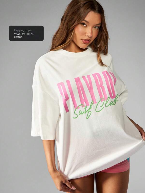 missguided Missguided x Playboy Retro Style Streetwear Club Graphic Cotton Oversized T-Shirt