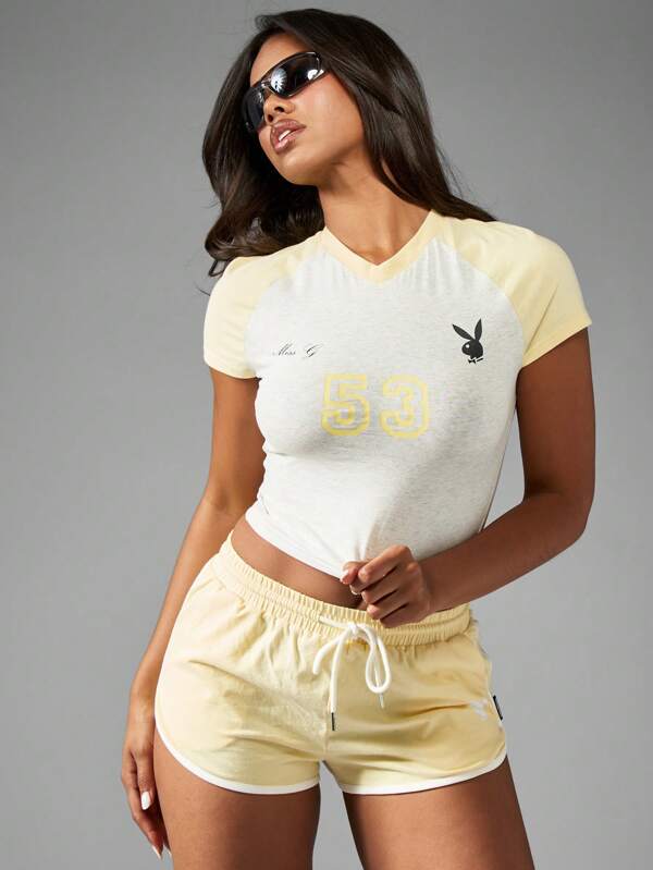 missguided Missguided x Playboy Retro Varsity Y2K Fitted Crop Top With 53 Logo