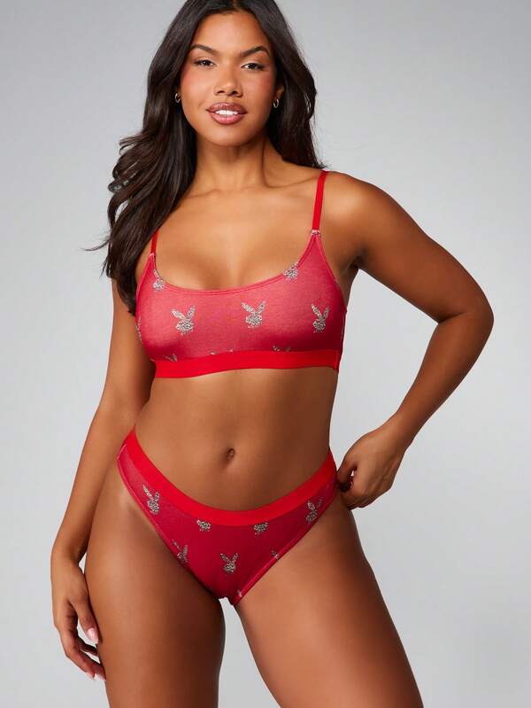 missguided Missguided x Playboy Rhinestone Bunny Bralette And Panty Set