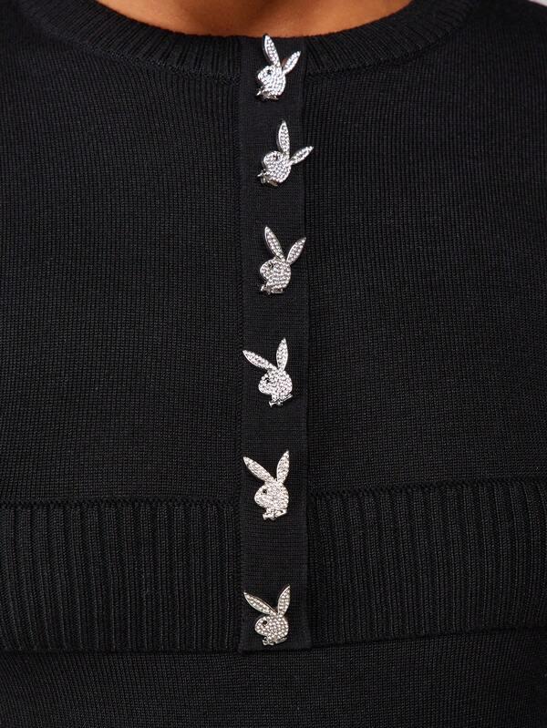 Missguided Missguided X Playboy Rhinestone Bunny Button Front Cropped Cardigan