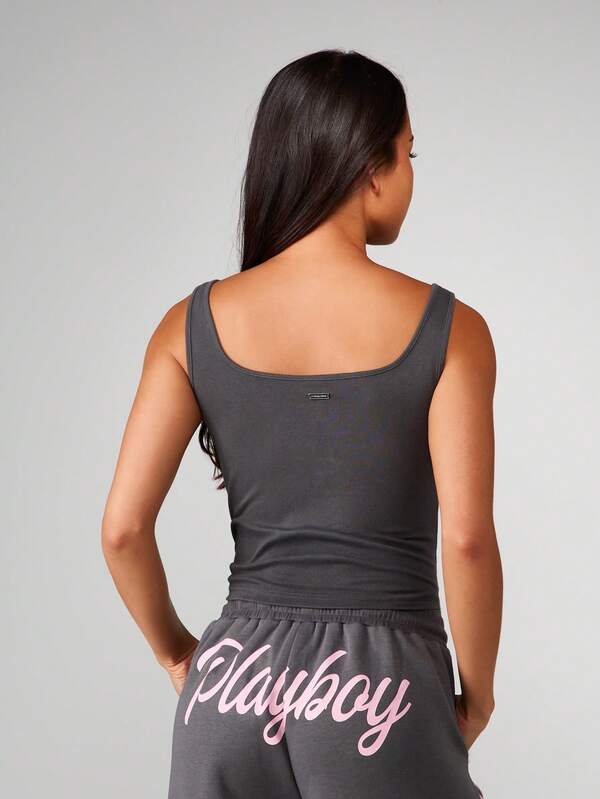 Missguided Missguided X Playboy Rhinestone Bunny Tank With Tie Detail