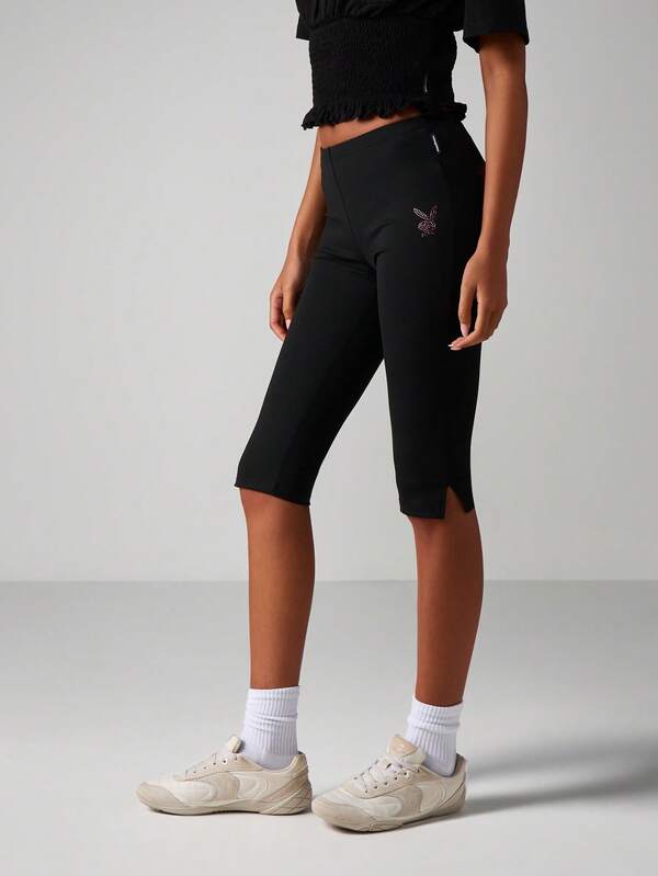 Missguided Missguided X Playboy Rhinestone Capri Leggings With Studded Details