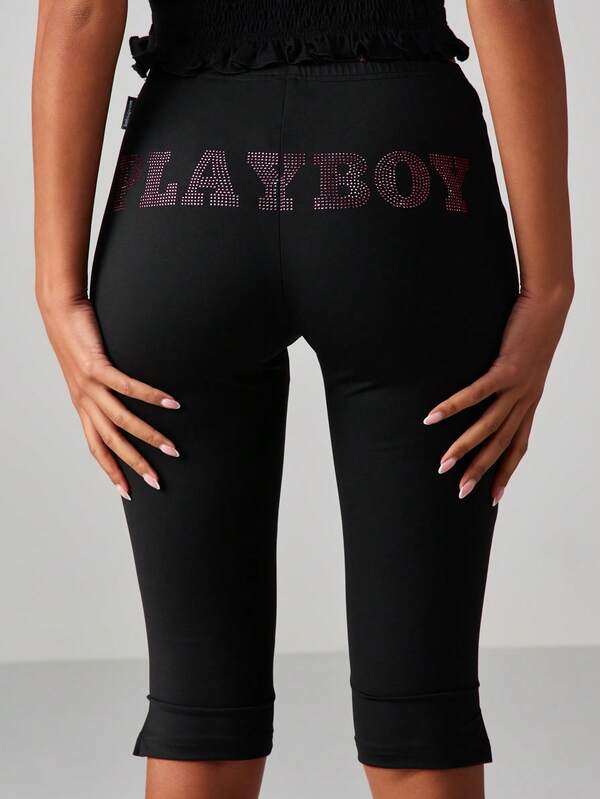 missguided Missguided x Playboy Rhinestone Capri Leggings With Studded Details
