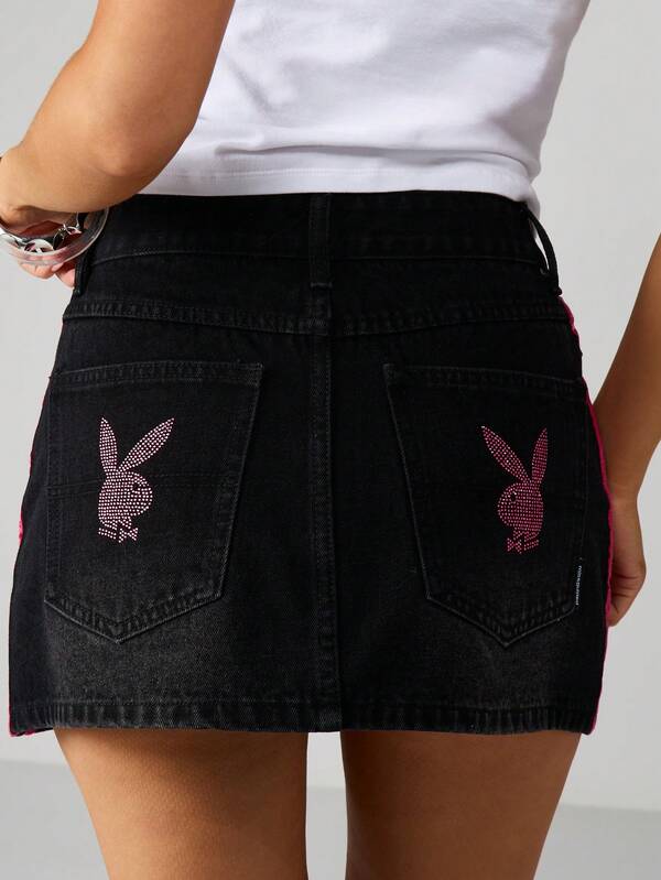 Missguided Missguided X Playboy Rhinestone Denim Mini Skirt