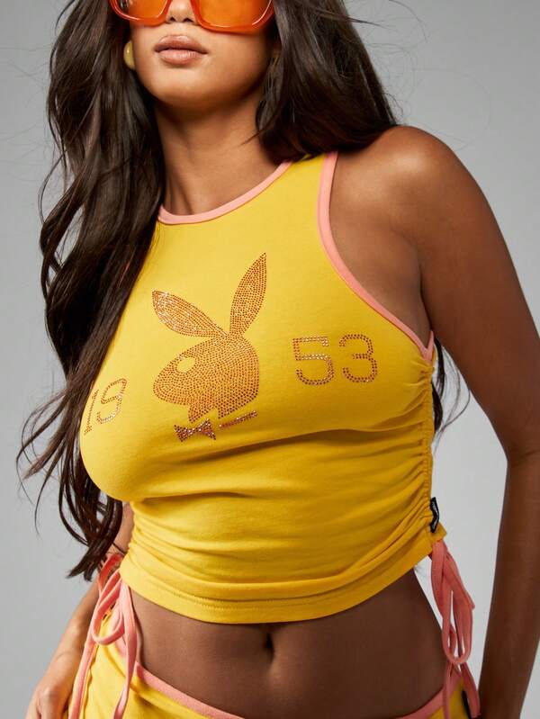 Missguided Missguided X Playboy Rhinestone Embellished Sleeveless Tank Crop Top