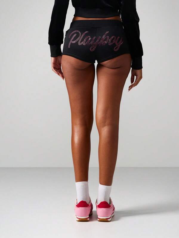 Missguided Missguided X Playboy Rhinestone Hot Pants With Logo