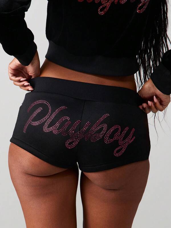 missguided Missguided x Playboy Rhinestone Hot Pants With Logo