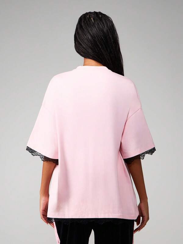 Missguided Missguided X Playboy Rhinestone Number T-Shirt With Lace Trim